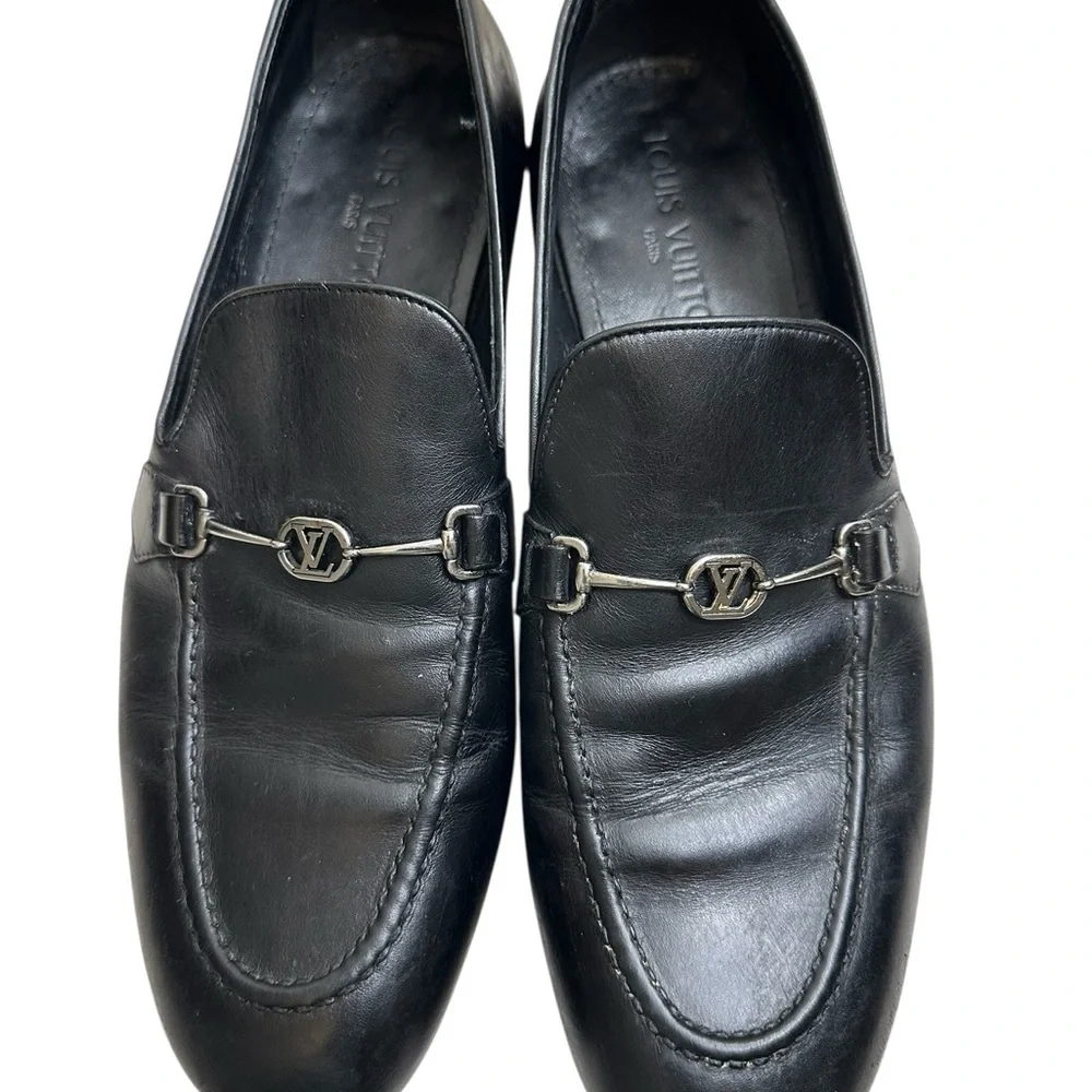 Louis Vuitton Black Leather Slip-On Loafers